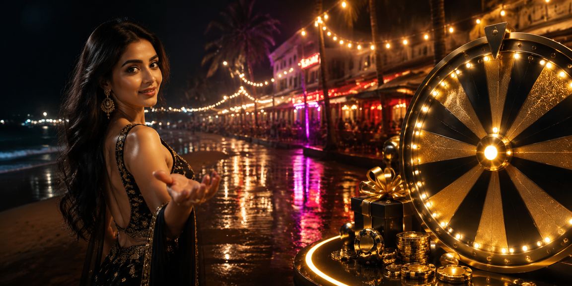 Elegant Indian casino player enjoying roulette game by the beach