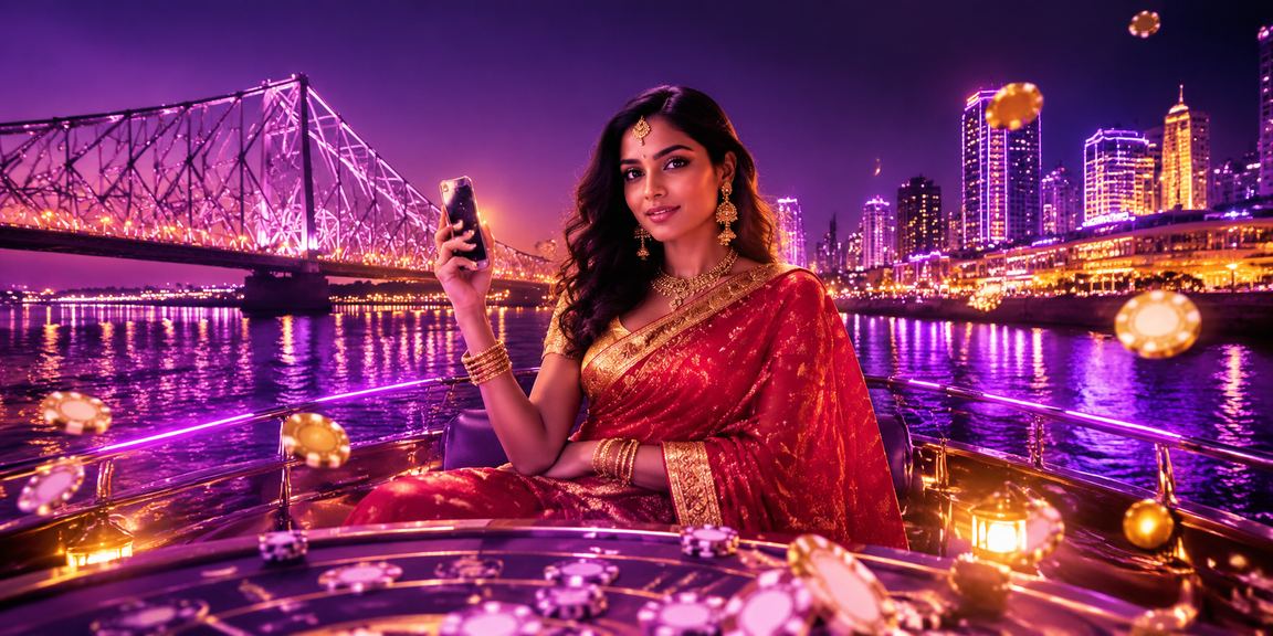 Howrah bridge with casino app user in saree in Kolkata